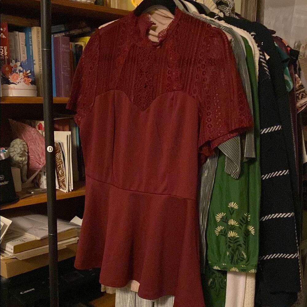 SHEIN Elegant Burgundy Lace Top